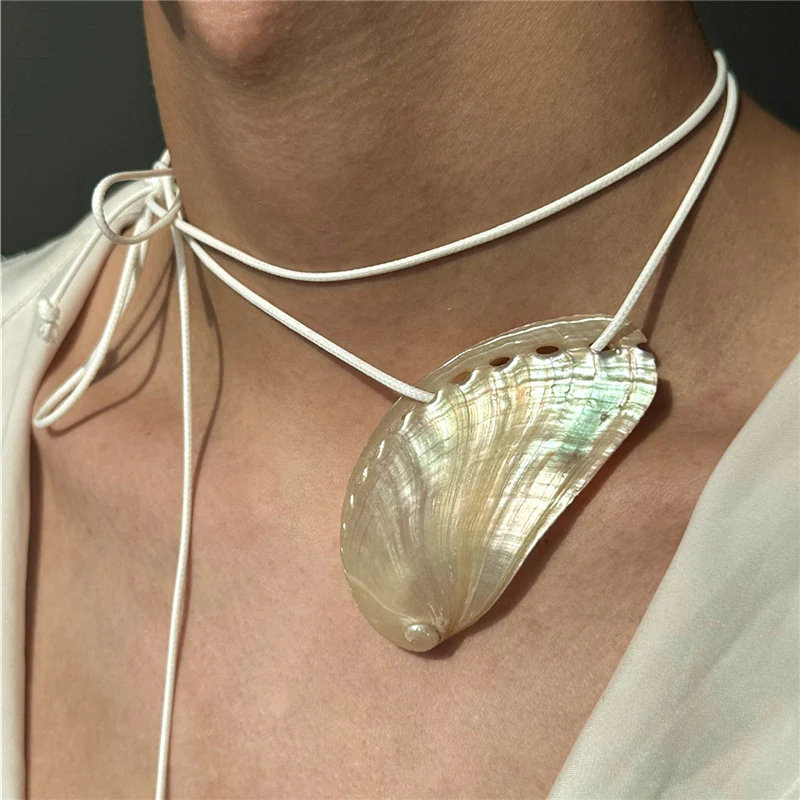 

Exaggerated Natural Shell Collarbone Chain Charm Necklace Rope Chain Y2K Summer Beach Vacation Charms Jewelry For Women