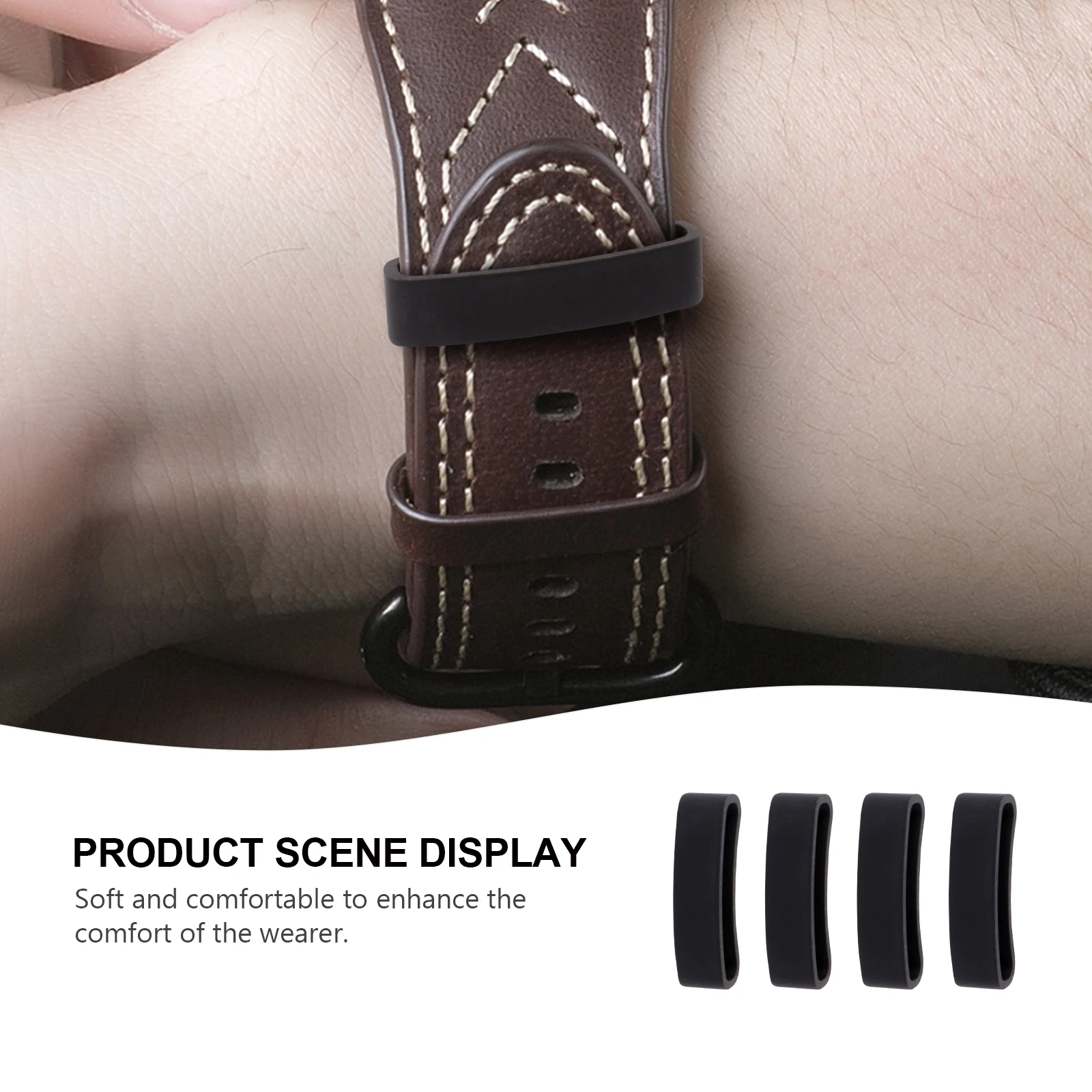 

4 PCS Watch Straps Buckle Anti-Fall Ring Band Supplies Loop Keeper Holder Black