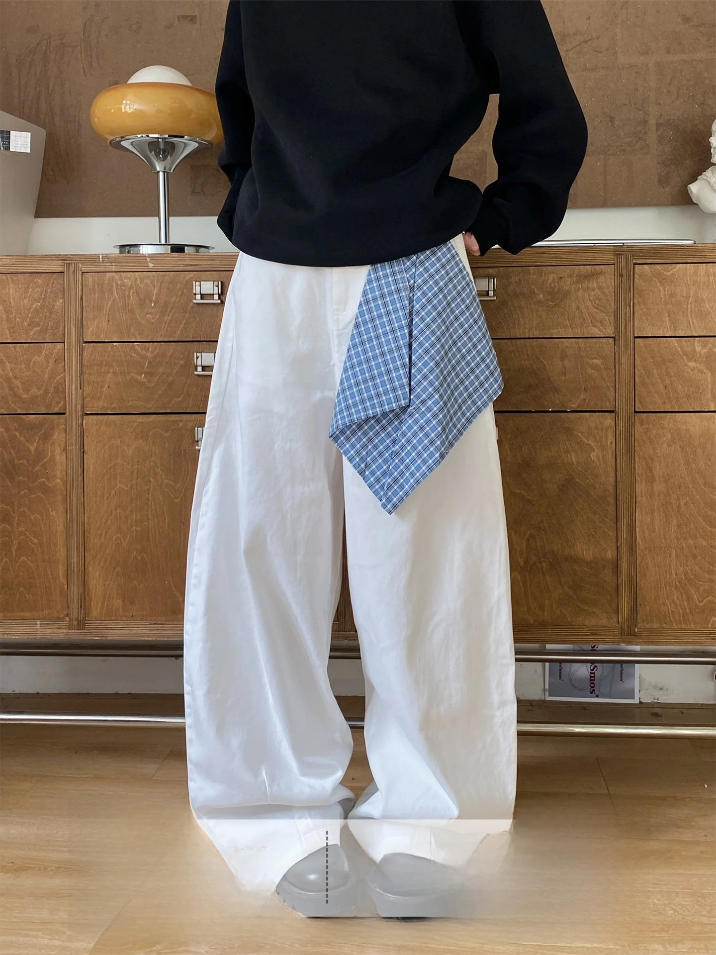 

Винтажные рабочие брюки Ja со съемным шарфом, прямые, свободные, широкие, повседневные, унисекс, из хлопка, легко сочетаются