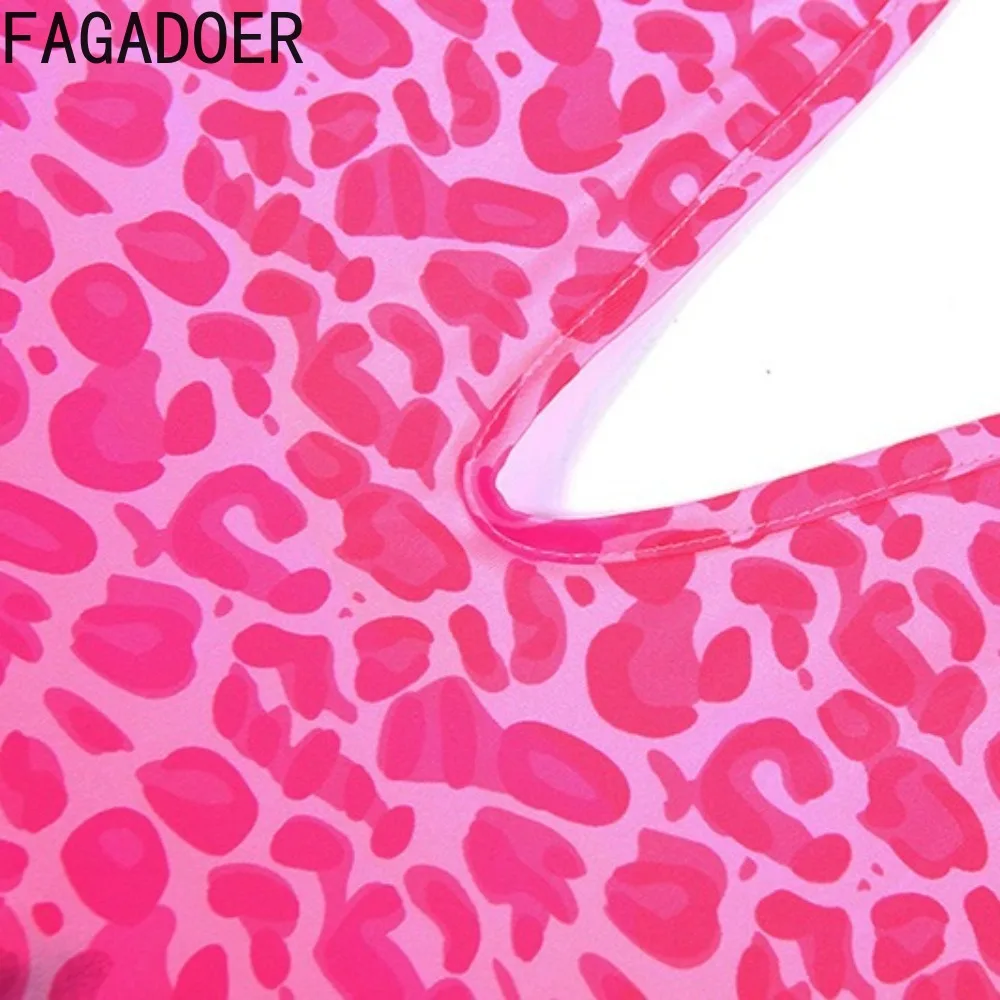 FAGADOER Sexy Leopard Print Patchwork Bodycon Jumpsuits Woman Halter Deep V-neck Sleeveless Rompers Female Streetwear Overalls