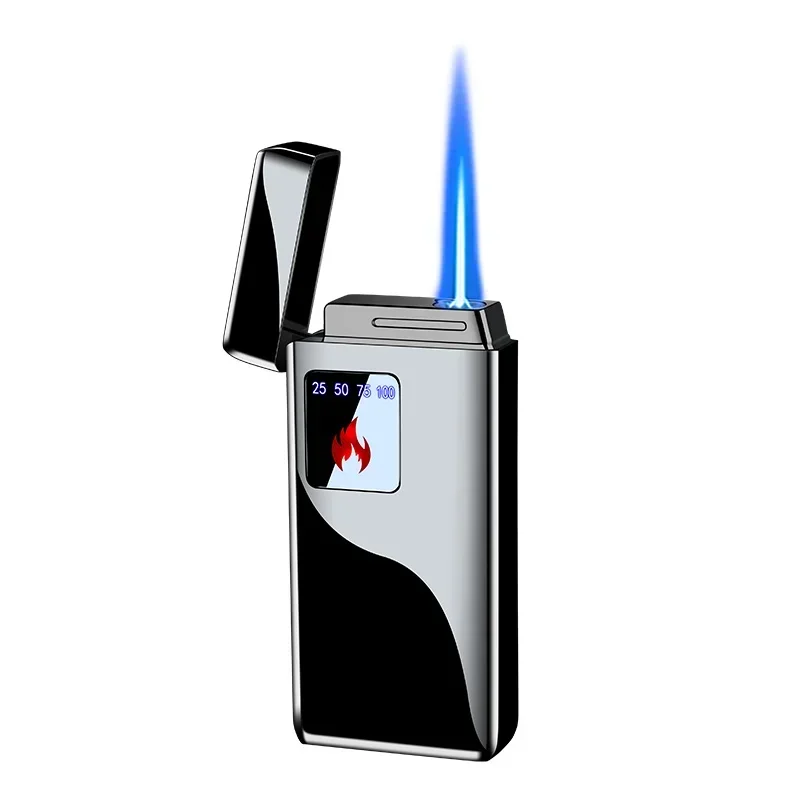 Gas and Electricity Integrated Blue Flame Ice-plated Digital Display Power Supply Touch Sensor Windproof Jet Cigar Torch Lighter