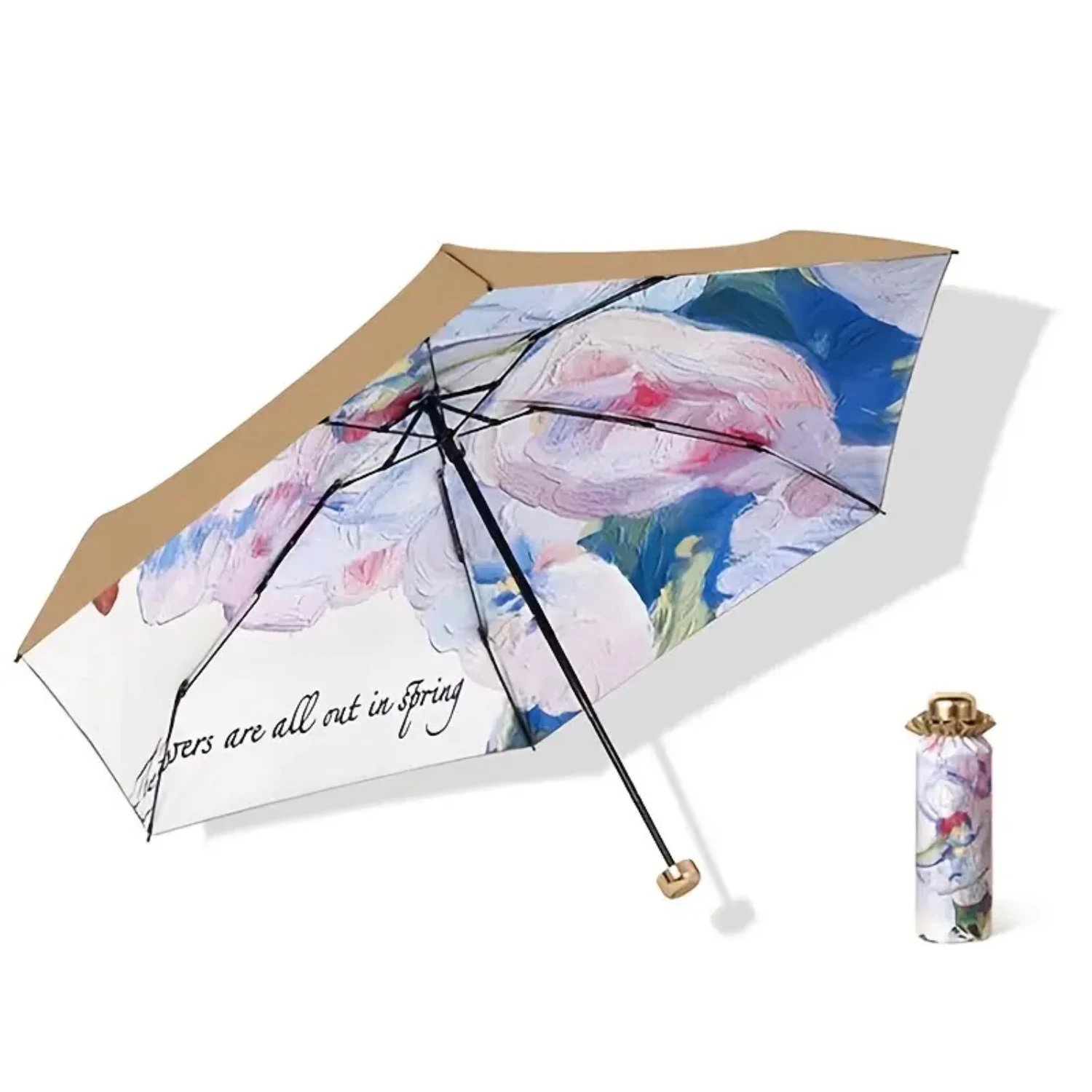 1pc Ultra Light Portable Compact Mini Clear Umbrella with UV Protection, Classic Hundred Years Boat Design, 6 Bones and 5-Fold D