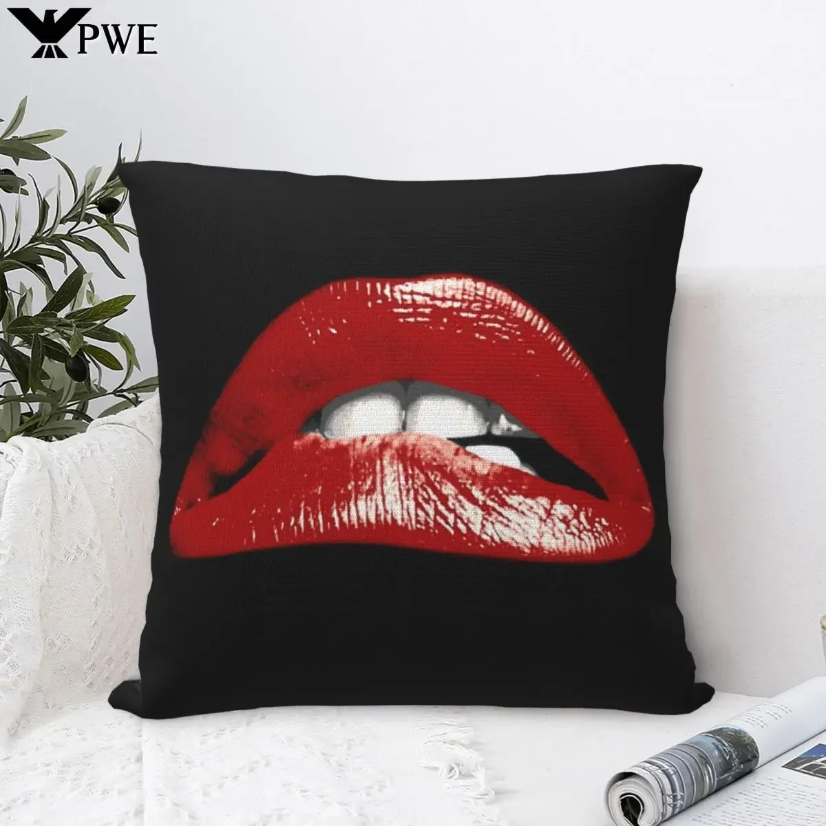 Rocky Lips Square Pillowcase Polyester Pillow Cover  Cushion Zip Decorative Comfort Throw Pillow For Home Living Room