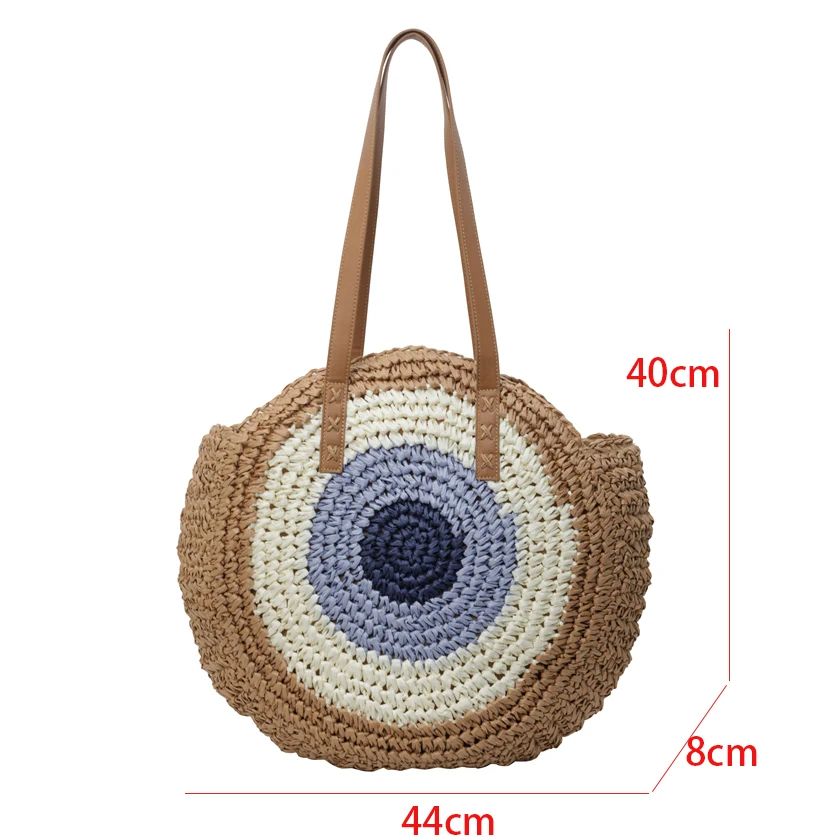 Bolsos hechos a mano de gran capacidad para mujer, bolso de hombro de playa, de paja, redondo, con asa superior, color caqui, verano, 2024