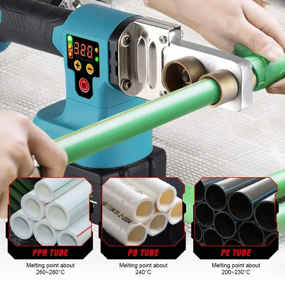 1400W 320 °   Saldatrice di plastica per fusione di tubi dell'acqua PPR senza fili ricaricabile 588VF per batteria 21V 18V