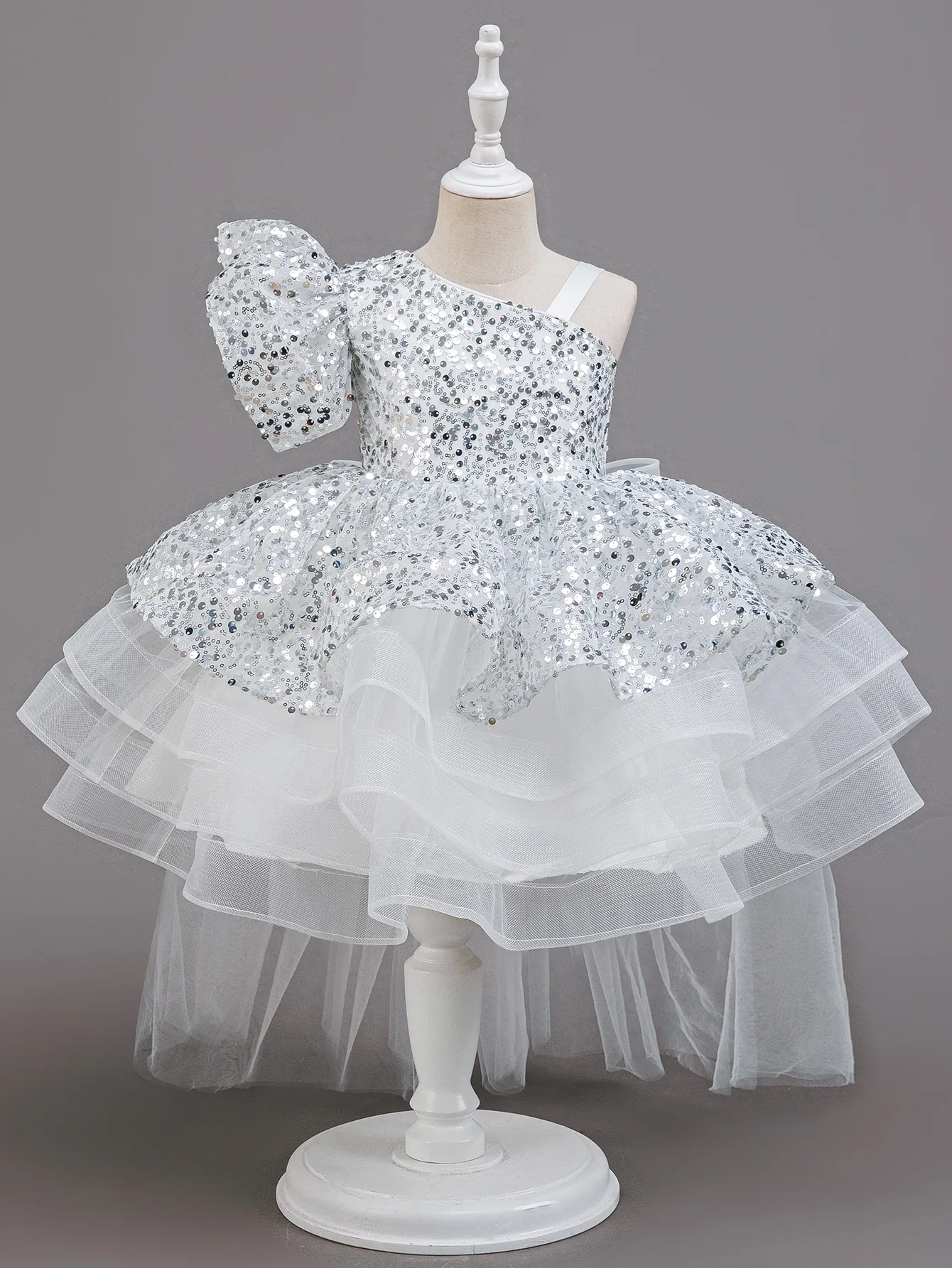 Elegant Girls Pageant Dress One Shoulder Sequined Tulle Princess Dress Christmas Ball Party Princess Tutu Dress