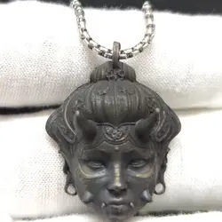 Pure Copper Japanese ghost mask helmet mask can face female Prajna samurai pendant necklace keychain（Not include chain）