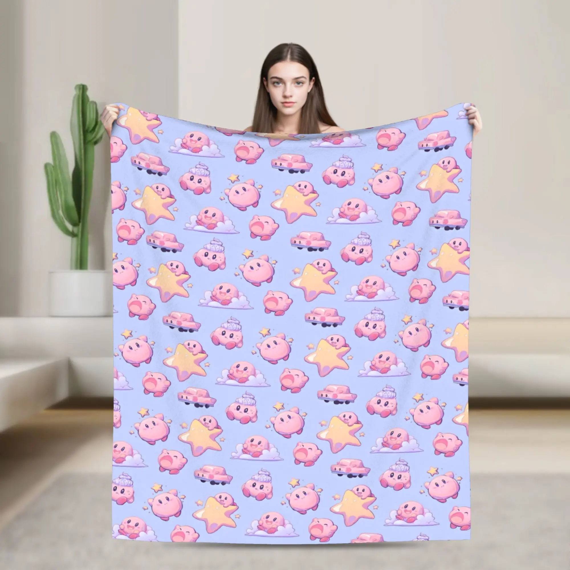 K-Kirbys Cartoon Stars Kawaii Blanket Quality Warm  Throw Blanket Spring Girls Boys Couch Chair Sofa Bed Pattern Bedspread