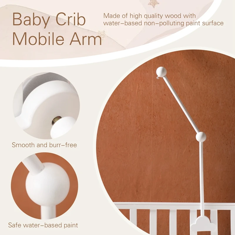 Baby Wooden Cloud Bed Bell Rattle Holder Bracket Mobile Hanging Rattle Toys Arm Bracket for 0-12 Months Newborn Crib Decoration
