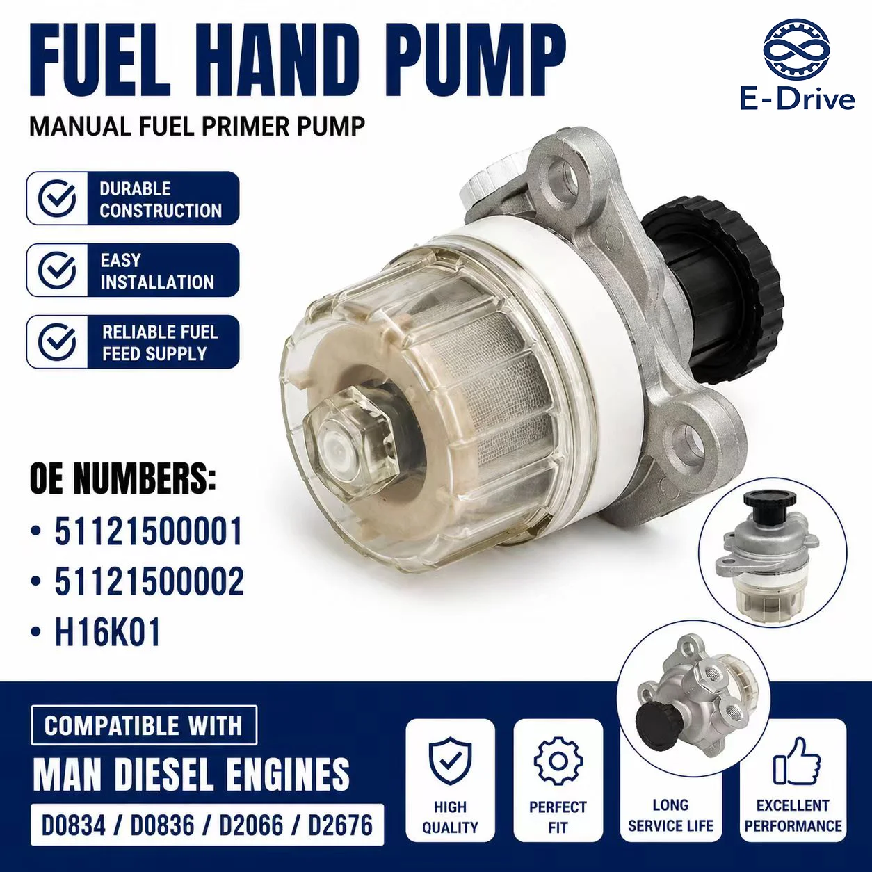 Fuel Hand Pump 51121500001 51121500002 H16K01 Manual Fuel Primer For MAN D0834 D0836 D2066 D2676 Engine