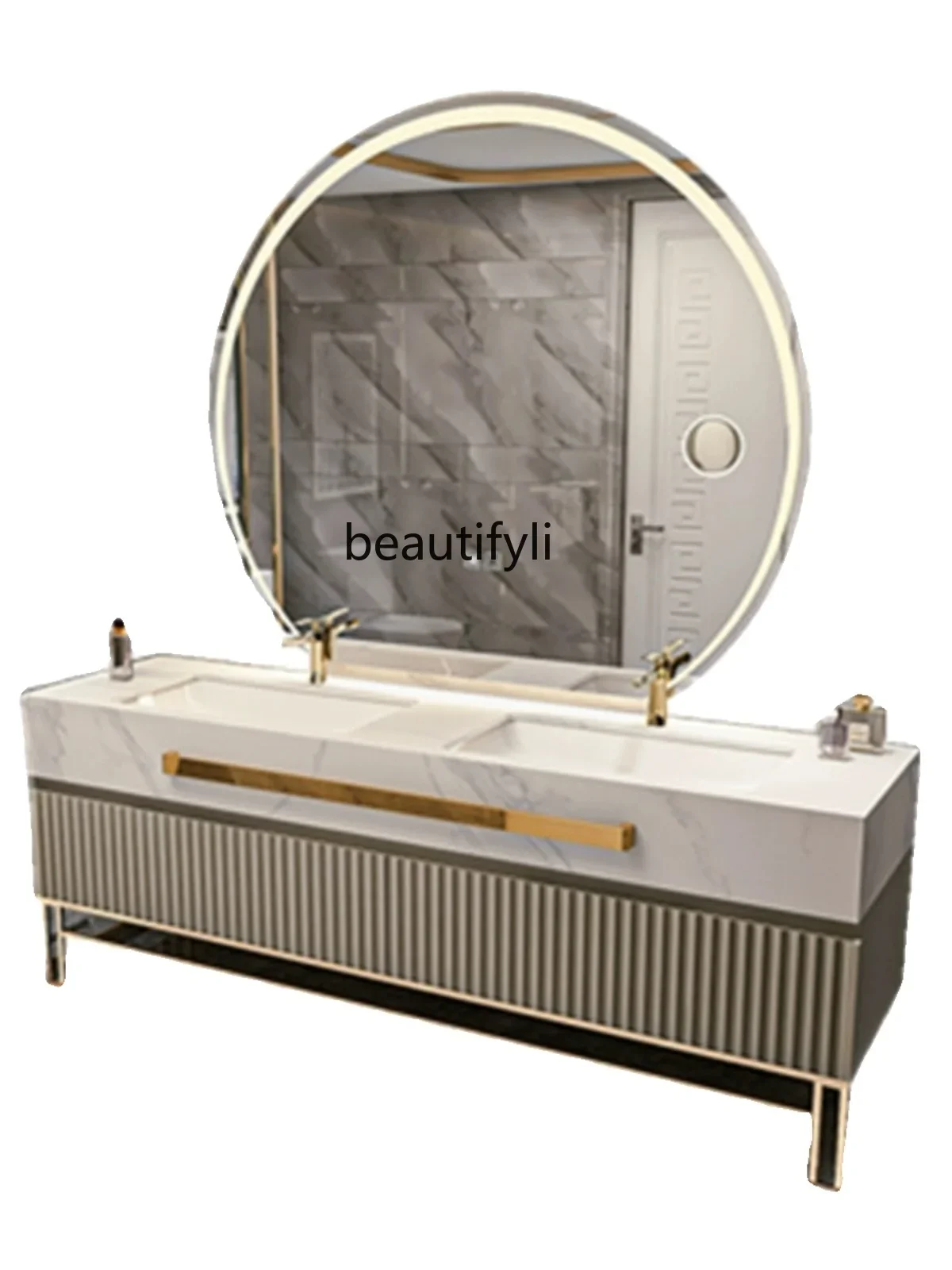 Stone Plate Bathroom Cabinet Seamless Ceramic Basin Hotel Style B & B Washstand Modern Minimalist Solid Wood Floor Bathroom