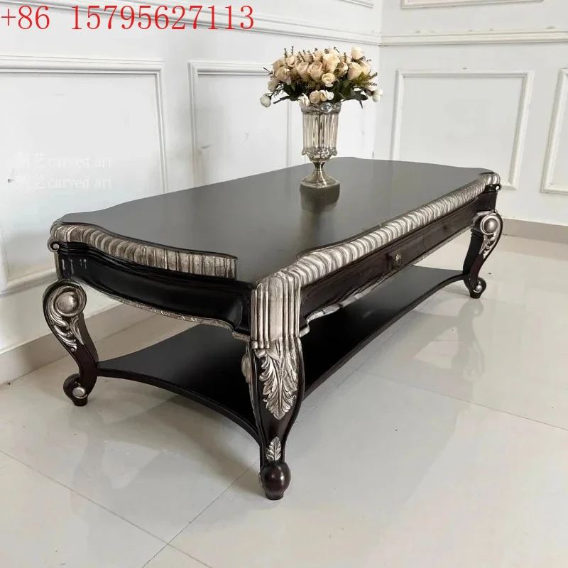 Household living room rectangular coffee table European French engraved drawing silver coffee table