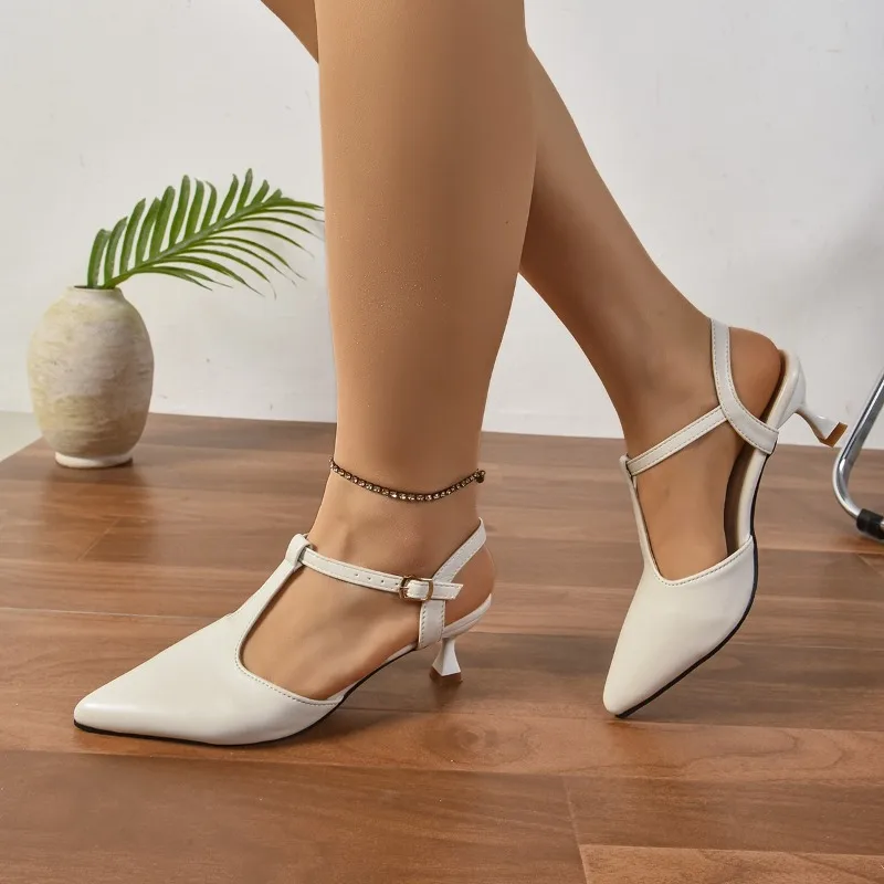 

Sexy Baotou Back Empty One-word Kitten Heel Sandals New Temperament Pointed Toe Shallow Mouth Thin Heel Non-tiring High Heels
