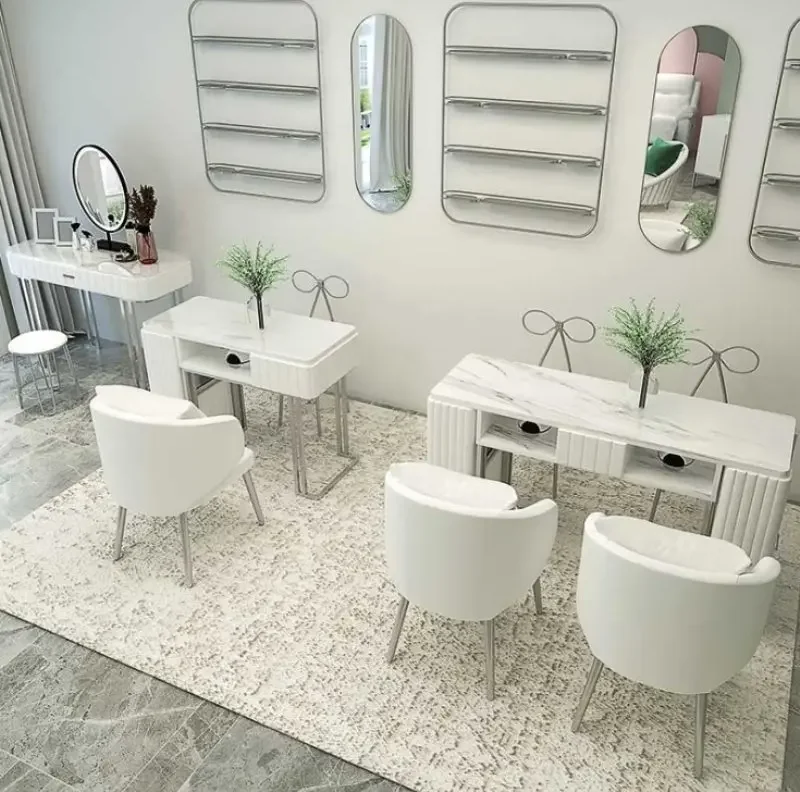 Net Celebrity INS Manicure Table and Chair Set Combination, Simple Modern Marble Double-layer Beauty Salon Nail Table