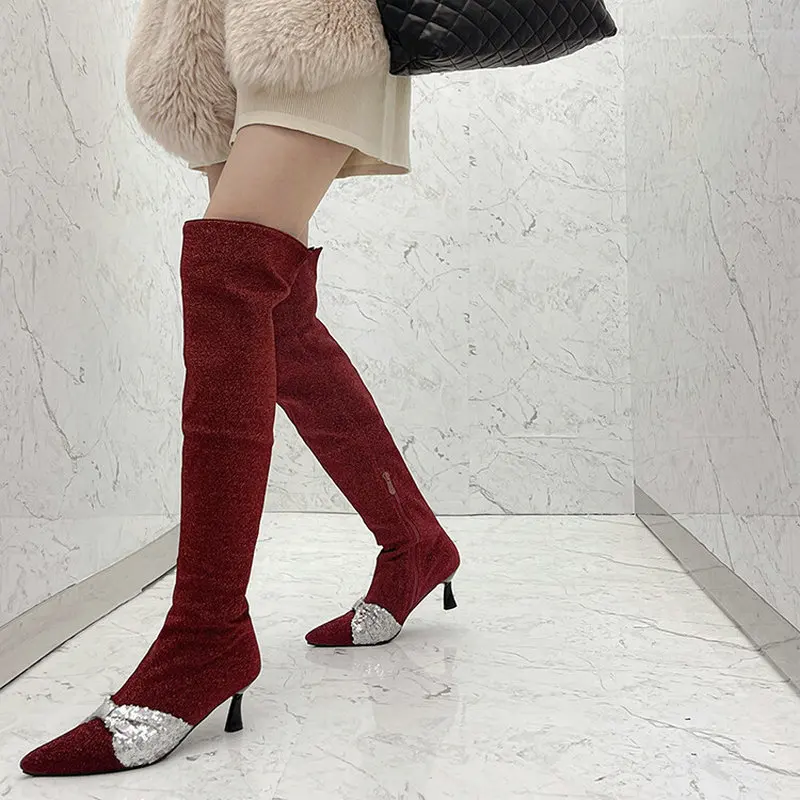 Sexy Boots New Women Shoes Thin High Heels Winter Pointed Toe Plus Size 48 33 Stiletto Party Mujer Runway Over the Knee Zipper