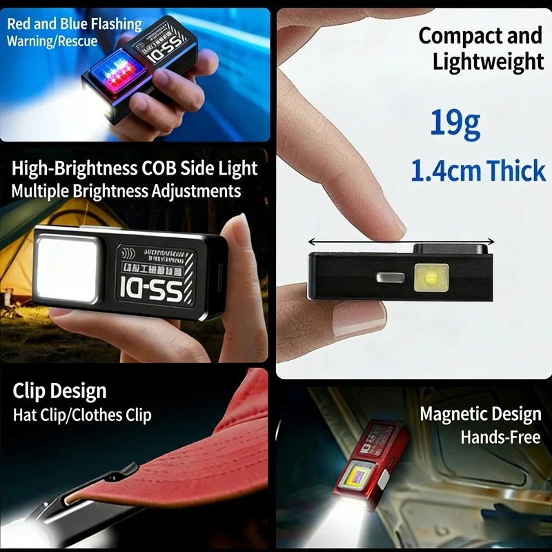 Mini COB LED Flashlight,Rechargeable EDC Keychain Torch,Magnetic & Clip, 200LM 4 Modes Flood Light for Outdoor Emergency Camping image 5