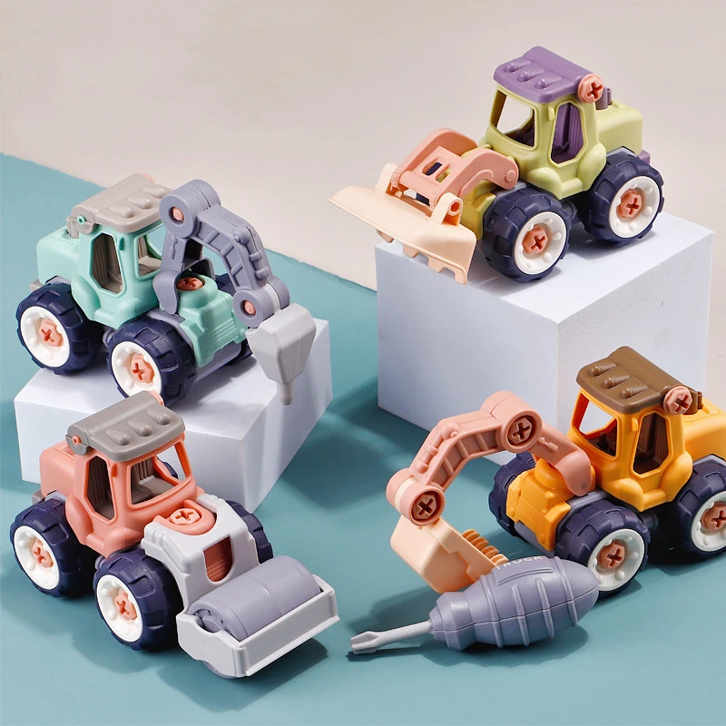 4 Styles Children\'s Disassembling Engineering Vehicle Truck Engineering Vehicle Excavator Free Screwdriver DIY Toddler Truck Toy