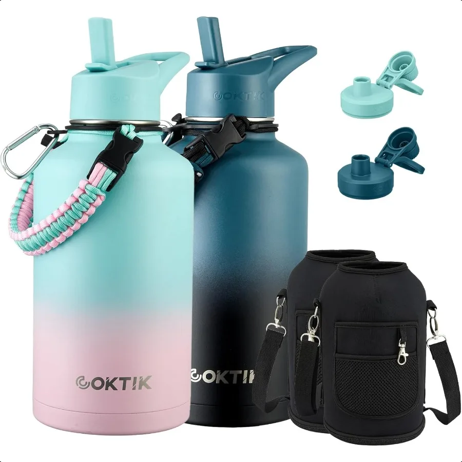 

Half Gallon Insulated Water Bottle 64 oz Triple Wall Stainl Steel Flask Cold for 48 Hrs LeakProof BPAFree Jug with Paracord Han