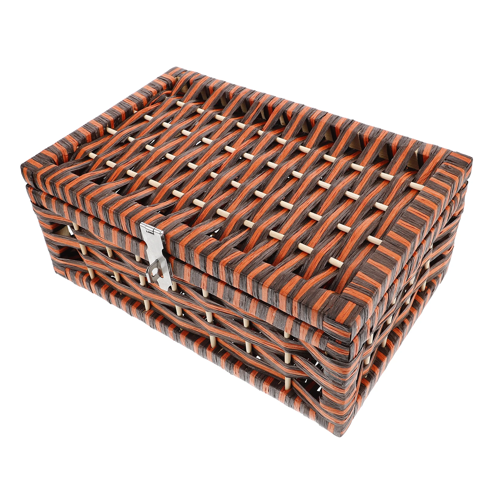 

Multifunctional Rattan Storage Box Large Capacity Desktop Basket with Lid Sundry Container for Home Decor Snacks Cosmetics Woven