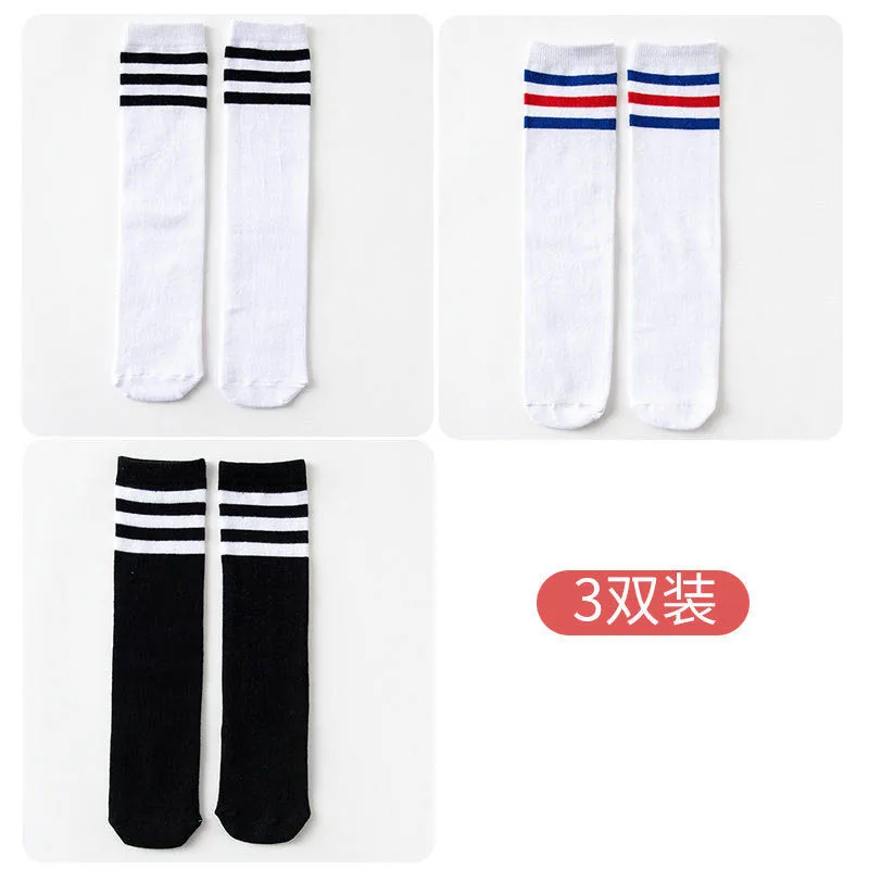 1/2/3Pairs Kinder Mädchen Kniehohe Baumwolle Socken Schwarz Weiß Drei-Linie Gestreiften Laufsport socken Fußball Golf Sport Socken – Detail 22