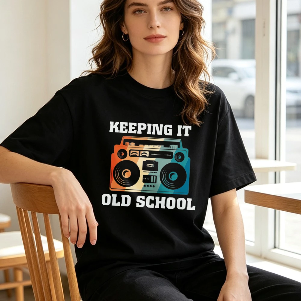 Keeping It Old School Retro Boombox 80s 90s Graphic Tshirt Trendy Retro Music Fashion Street Tee Casual Summer Unisex Cotton Top