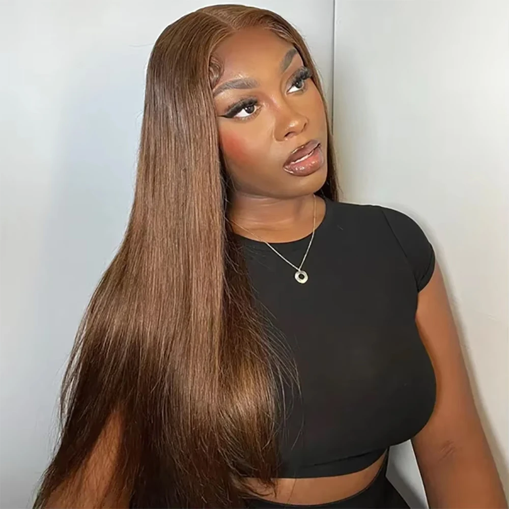 Chocolate Brown Straight 13X4 Lace Front Wig 200Density 13X6Lace Wig Lace Frontal Wig Colored Human Hair Wig Brazilian Remy hair