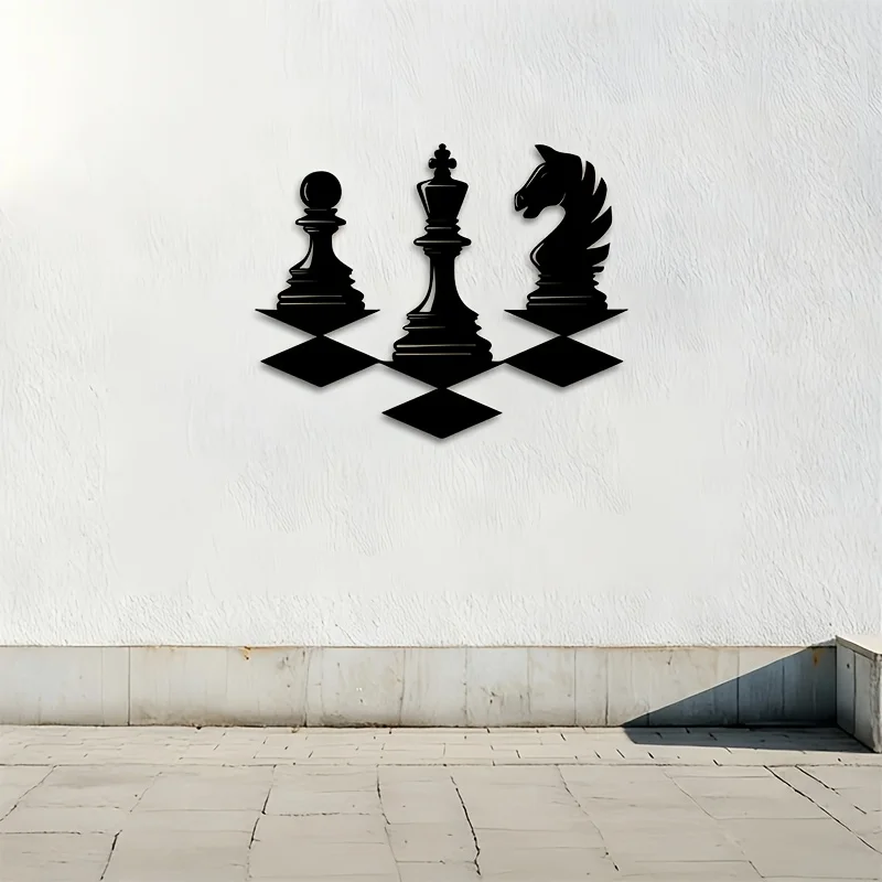 1pc Modern Metal Chess Piece Wall Art - Rust-Resistant Iron 2D Flat Decor for Game Room, Tournament Gift