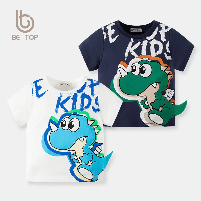 

2024 Summer Children Boys Short Sleeve T-shirts Cartoon Print Dinosaur Cotton Toddler Boys Top Comfort Breathable Clothes