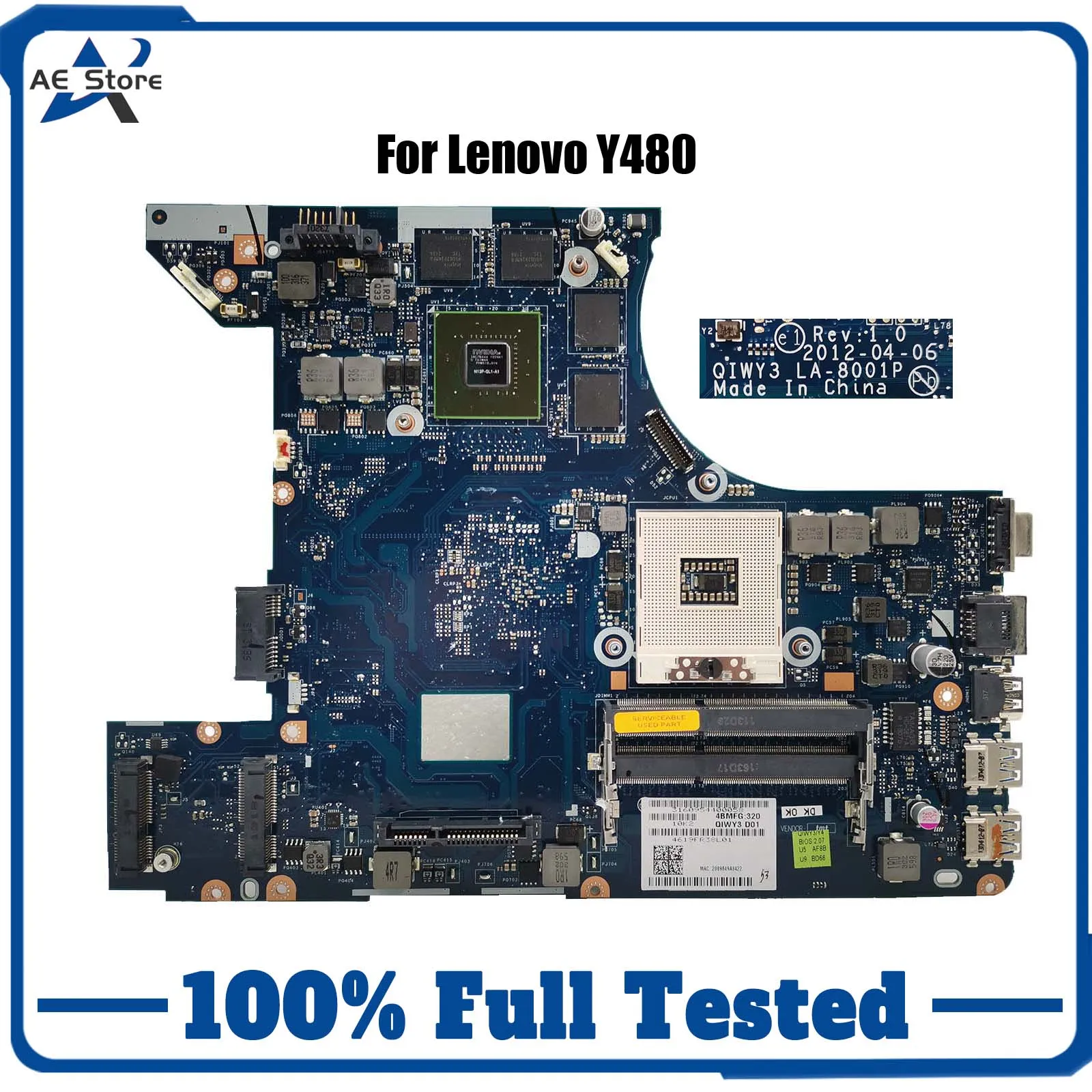 

For LENOVO Y480 Laptop Mainboard LA-8001P SLJ8E N13P-GT-A2 HM76 GT650M 2G 90000432 Notebook Motherboard