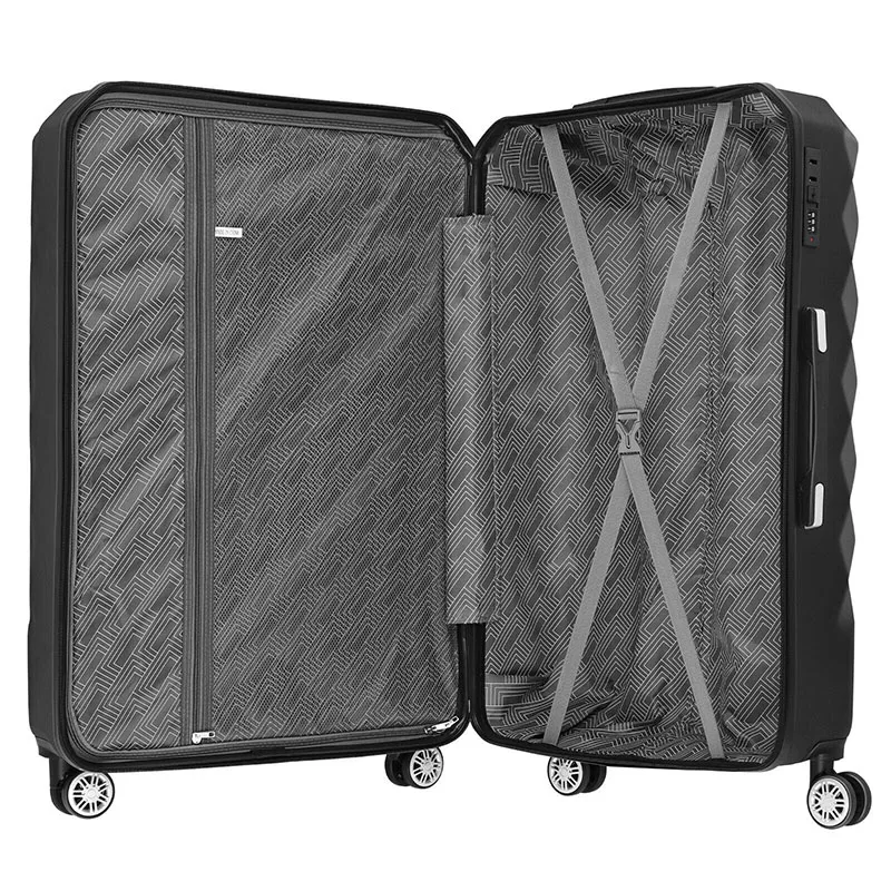 Trio of ABS Suitcases - Black, Silver and Rose Gold 20""24""28"" Lightweight & Durable, Flexible & Tough Exterior ABS Luggage