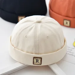 Children Boys Girls R Letter Melon Cap Vintage Baby Brimless Hat Spring Autumn Kids Toddler Cotton Docker Caps