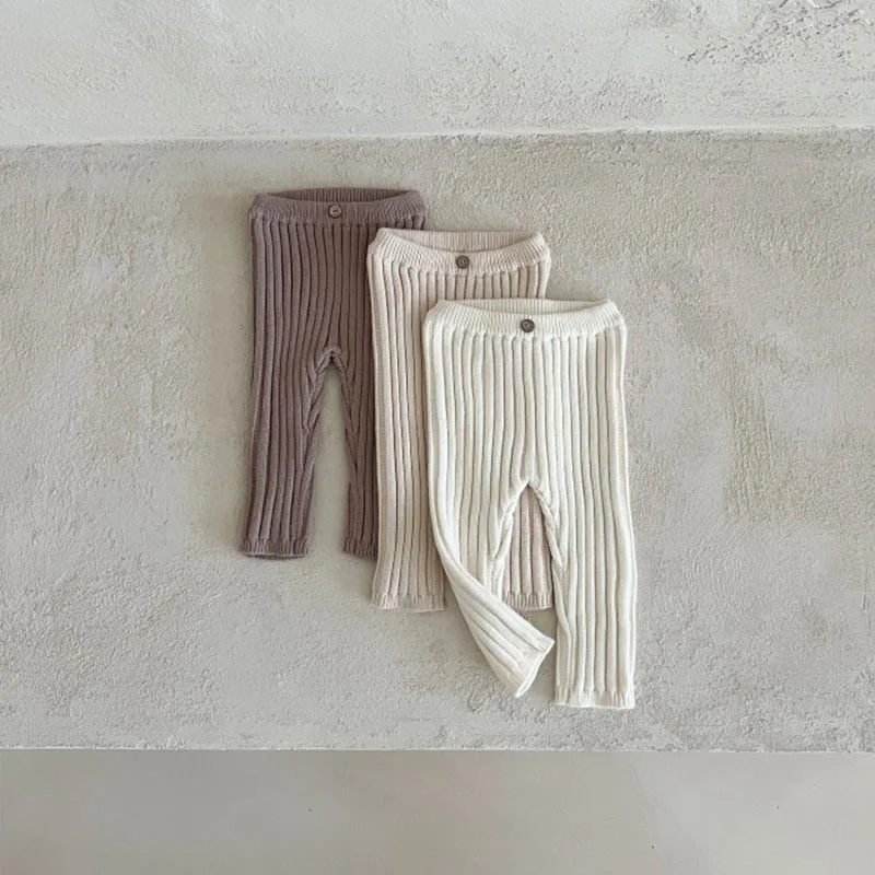 

2025 Autumn New Baby Knit Leggings Cotton Boys Solid Casual Pants Infant Girls Knitted Trousers Fashion Toddler Clothes