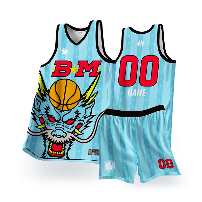 BASKETMAN Basketball Sets For Men Customizable Name Number Logo Printed Animal Dragon Pattern Jerseys Shorts Training Tracksuits