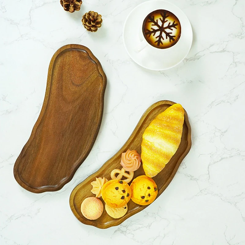 

Wooden Tea Coffee Tray Fruit Dessert Candy Plate Wood Decorative Bread Snack Cake Food Dish Trays Tableware