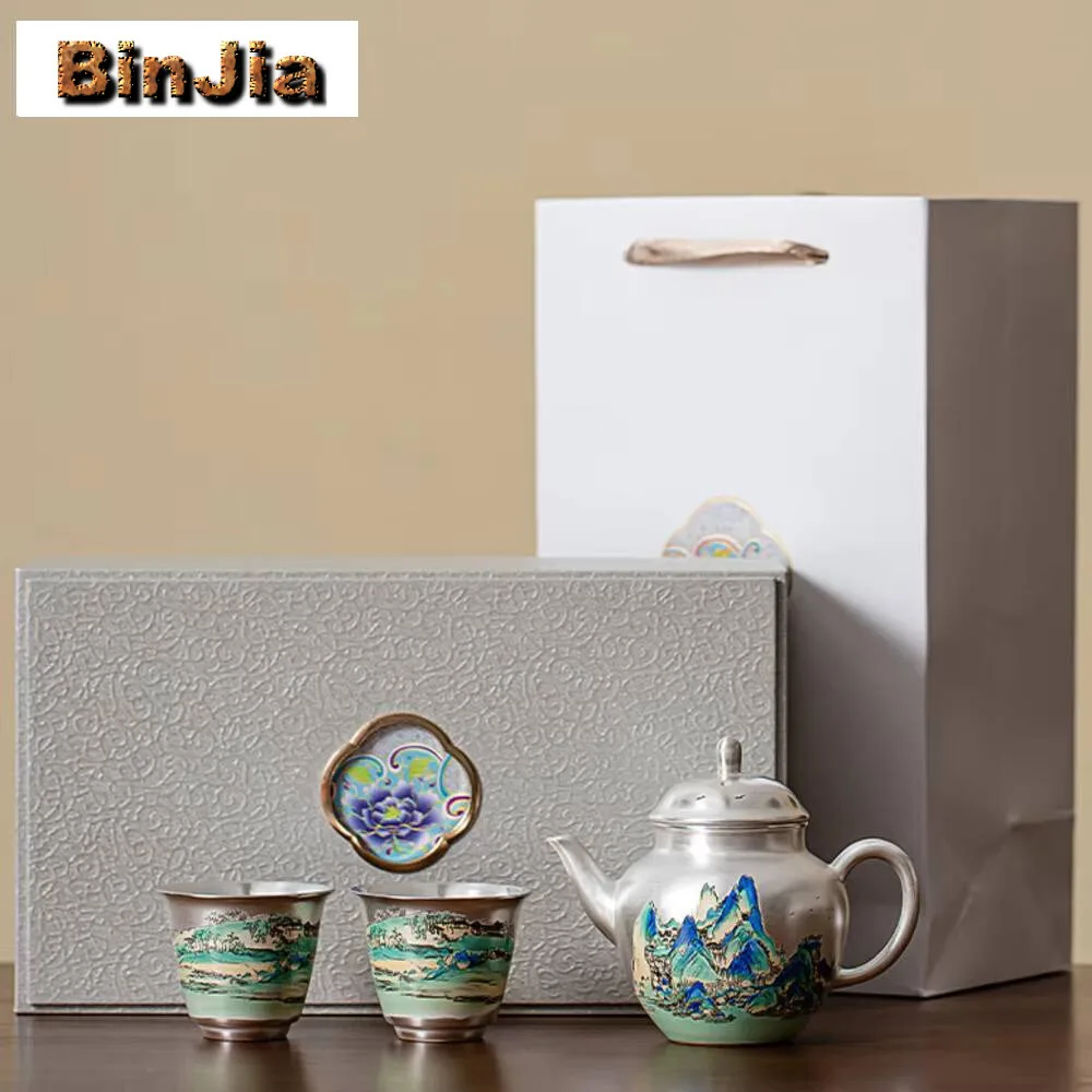 

Китайский позолоченный чайный сервиз Sier Hills, полный церемония ручной работы, бытовой чайник и чашка, чайная посуда, подарочная коробка, коллекция украшений