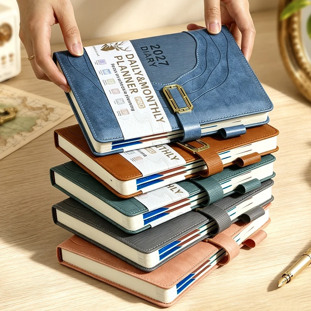 Retro Lacing Edge Annual Ring Daily Planners Metal Buckle Pen Loops Designs A5 Schedule Notepad Engliah Inner Page Notebooks