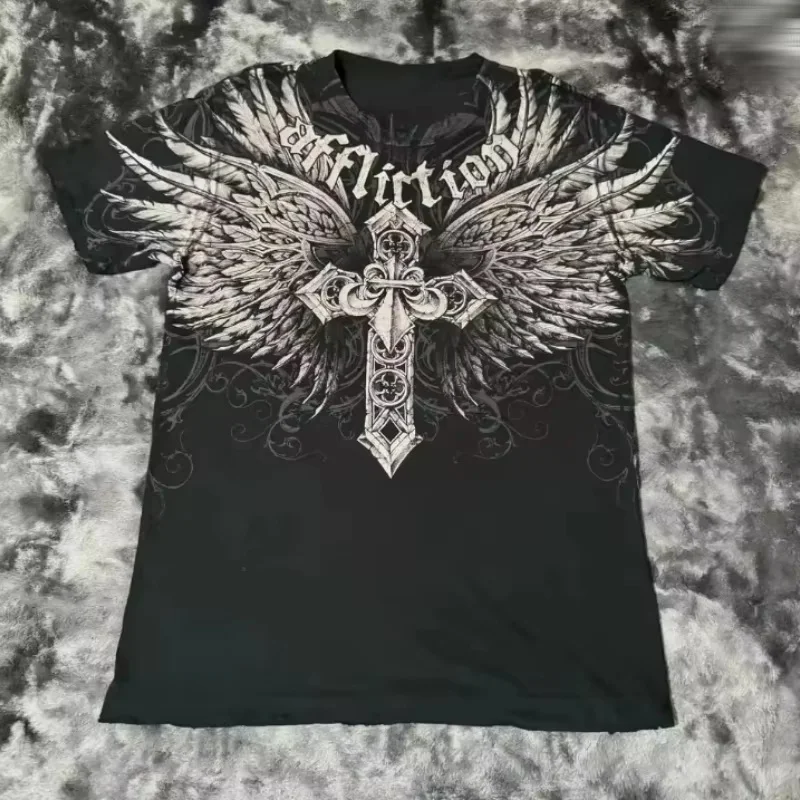 2000s Affliction T-Shirt Vintage Clothing Hip Hop Graphic Print Oversized T Shirt Men 3D Printing Quick-drying Breathable Tops