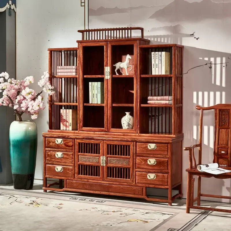 Hedgehog red sandalwood new Chinese bookcase display rack Bogu cabinet mahogany office furniture multi-layer bookcase study