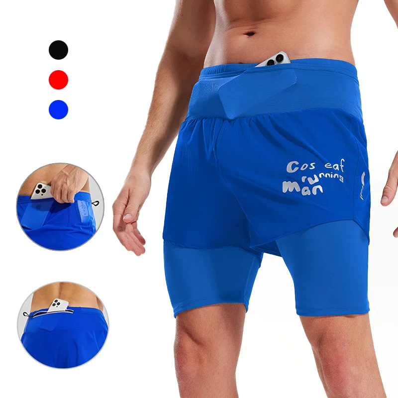 

(S-3XL)Men Lightweight 2 in 1 Marathon Running Shorts with long Inner Lining Wrap-around Waistbag Pocket&Zippered Back Pocket