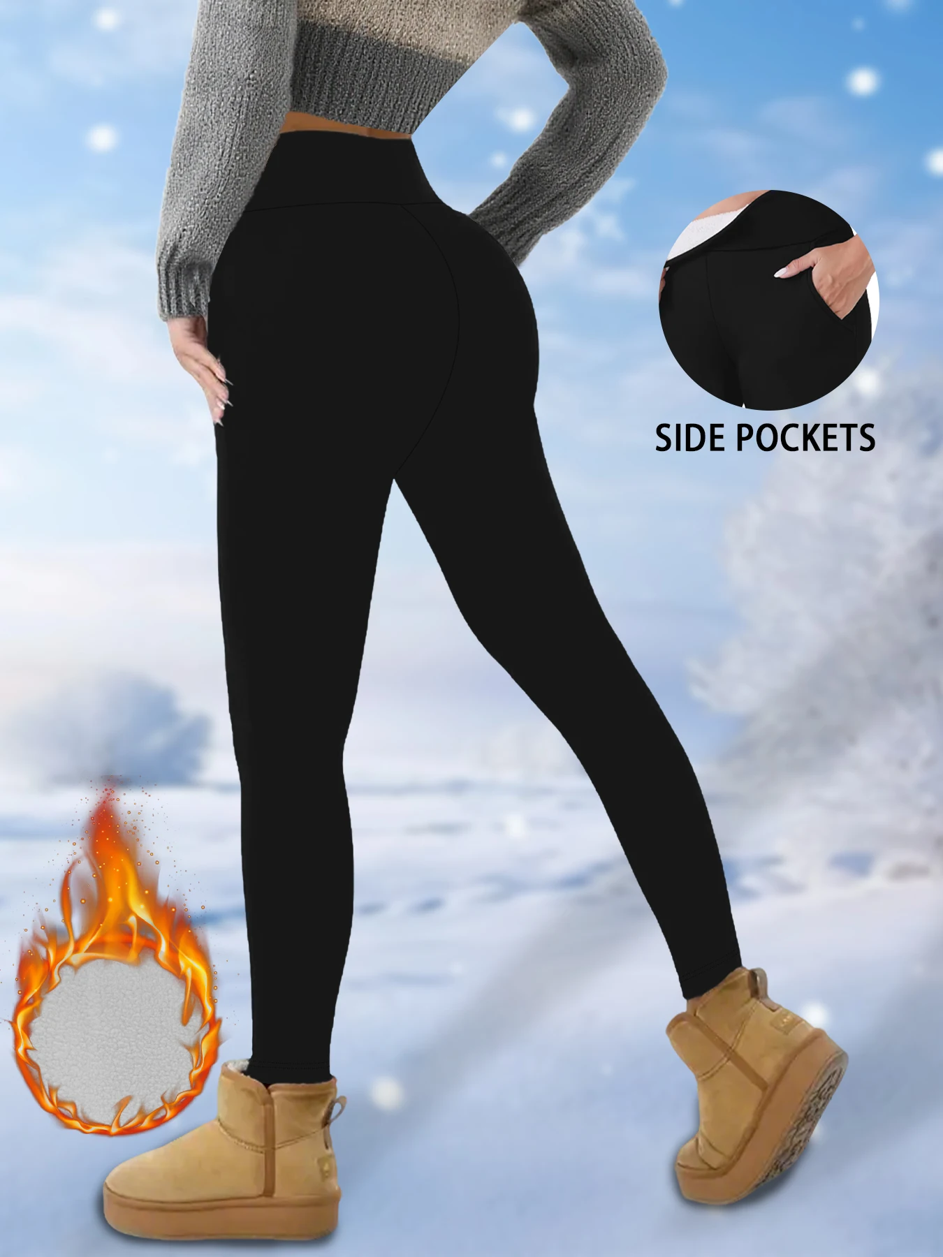 

Women's High Waisted Fleece-Lined Leggings With Pockets Thick Soft Tummy Control Workout Yoga Thermal Warm Pants for Cold Winter