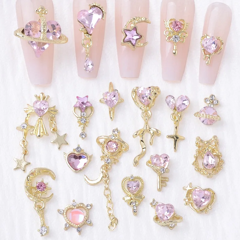 Fashion new pink diamond fringed love series alloy jewelry spot Internet celebrity popular manicure DIY jewelry material