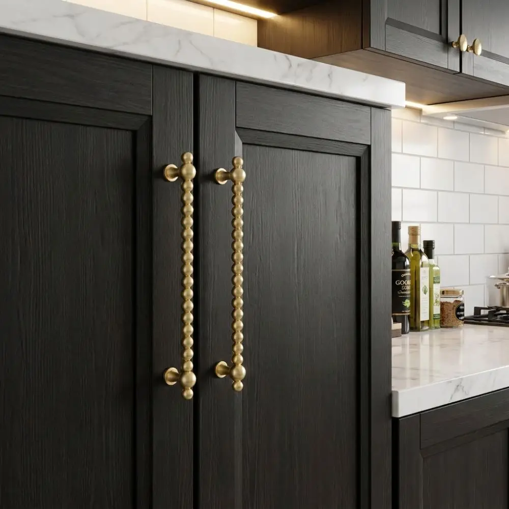 Zinc Alloy Cabinet Pull Handles Long Bar Smooth Surface Beaded Drawer Pulls Anti Corrosion Light Luxury Furniture Knobs Cupboard