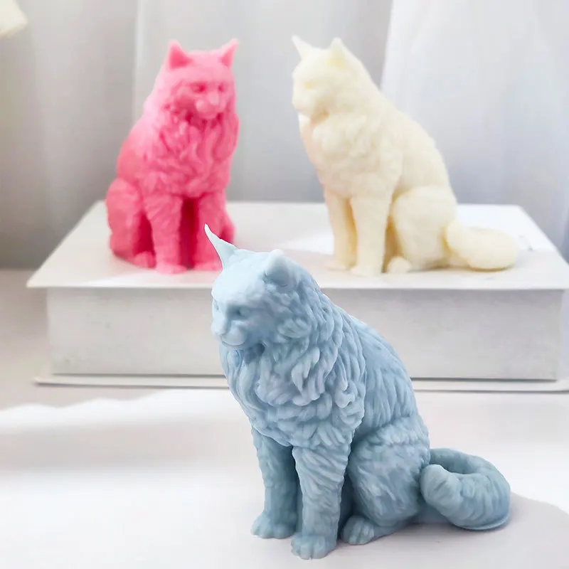 New 3D Maine Coon Cat Silicone Candle Molds DIY Animal Kitten Soap Plaster Resin Crafts Resin Cast Mold Home Decor Gift