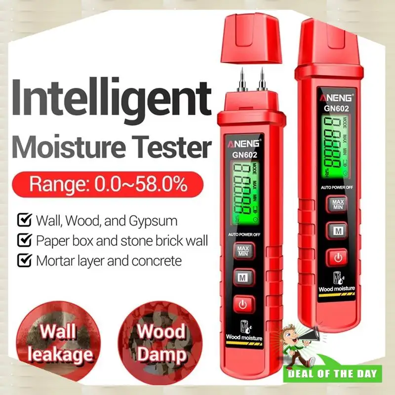 Entrega en 24 horas GN602 Detector de humedad de madera 0- 58% Detector de humedad de madera Material de construcción de valor máximo/mini