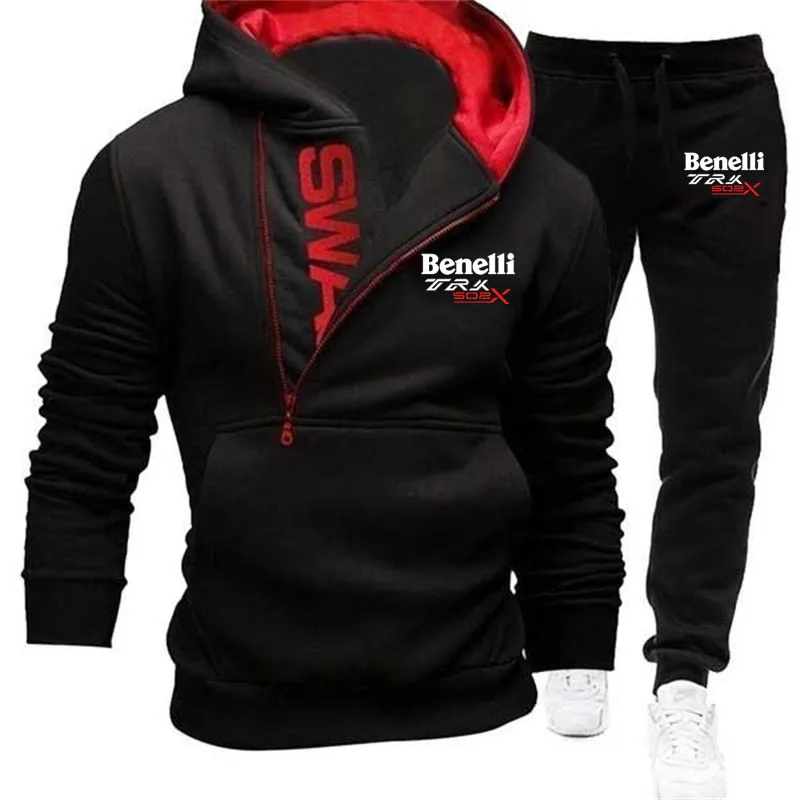 Spring Autumn Hip Hop sweatshirt + Sweatpants 2-piece Benelli TRK 502X Motorcycle printing fleece comfort New men's hoodie set