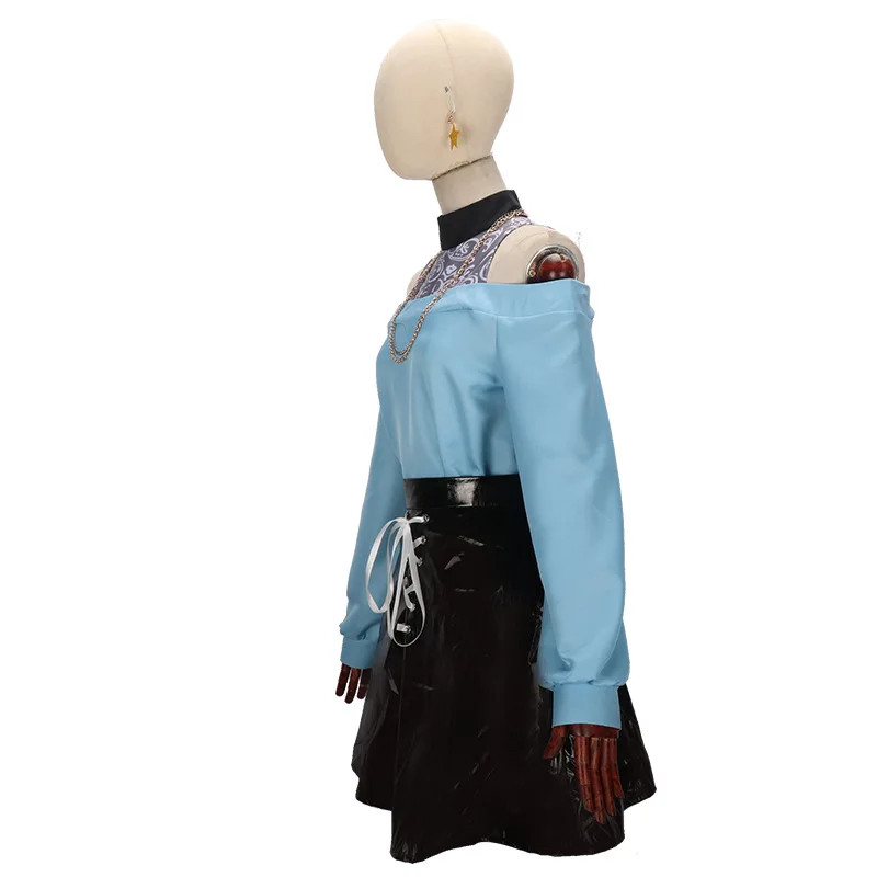 Oshi No Ko Anime Memu Cho Cosplay Kostuum Zwart Faux Lederen Rok Blauw Shirt Ketting Armband Oorbellen Hoofd Accessoire