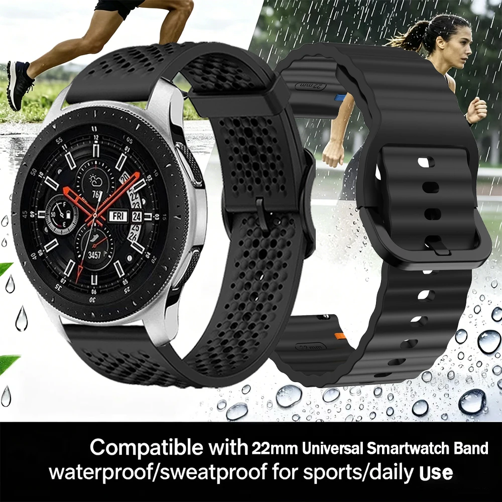 Correa de silicona de 22mm para reloj Samsung Gear S3 Classic/Watch3, correa deportiva transpirable de 45mm y 46mm para Mi Watch S5/5, pulsera de repuesto