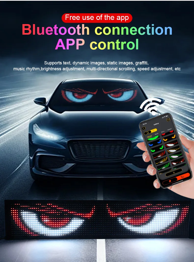Multifunktionales helles Devil Eyes LED-Licht für die Windschutzscheibe des Autos, flexibel, programmierbar, Scroll-LED-Anzeige, Bluetooth-APP-Steuerung – Detail 5