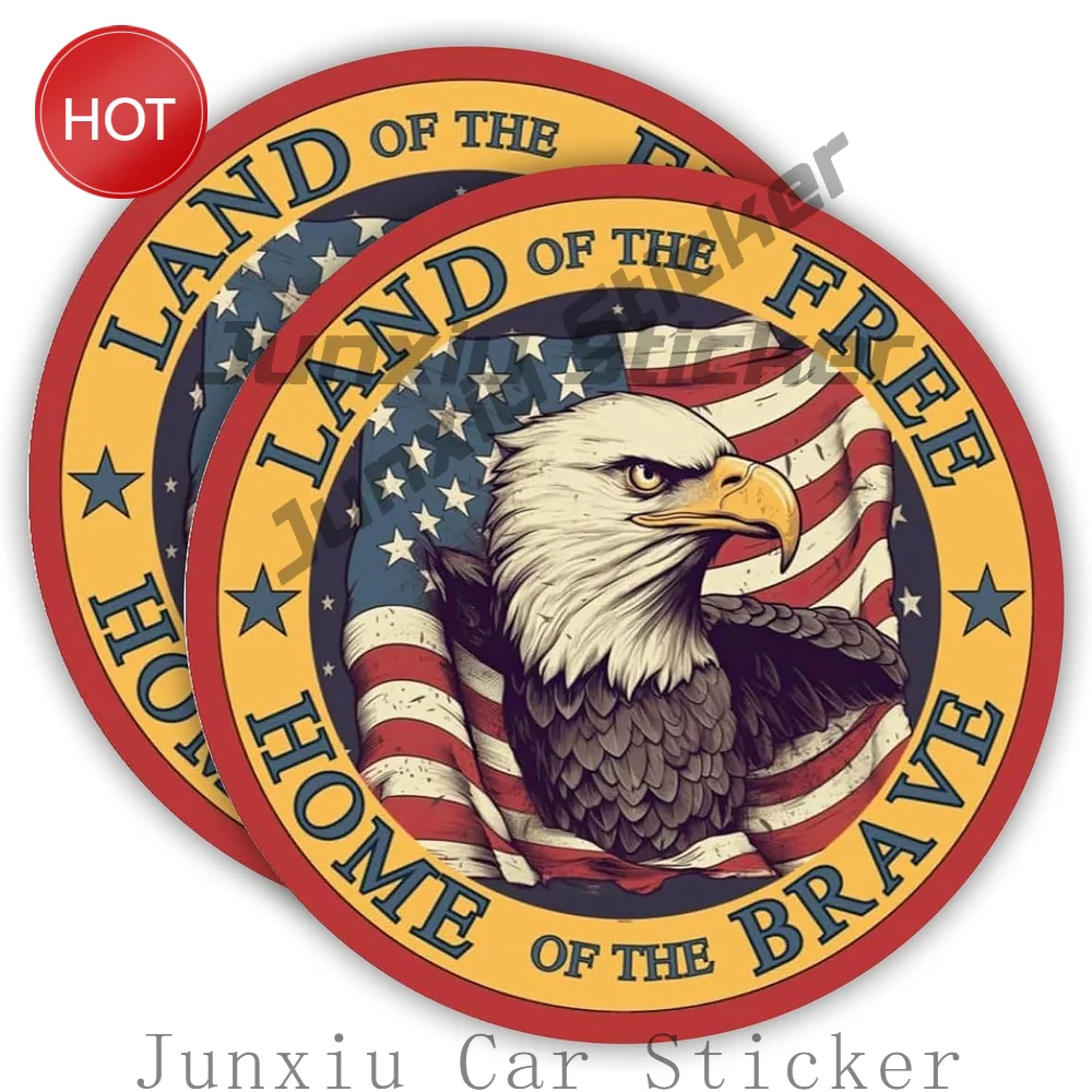 2 Pack Land Of The Free Home Of The Brave Bald Eagle Waterproof PVC Vinyl Sticker For Car Window And Travel Case Decal