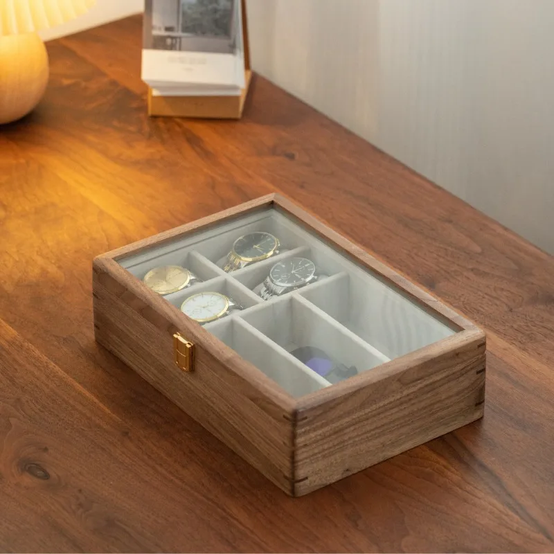 Walnut Wood Watch Box 5/10 Slots Watch Storage Boxes Desktop Watches Display Organizer Case Glass Window Watches Organizer Cases